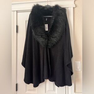 Saks Fifth Avenue Faux Fur trim cape wrap
